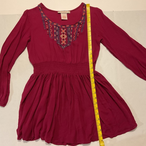 Flying Tomato Embroidered Dress Long Sleeve Burgundy - Picture 3 of 9